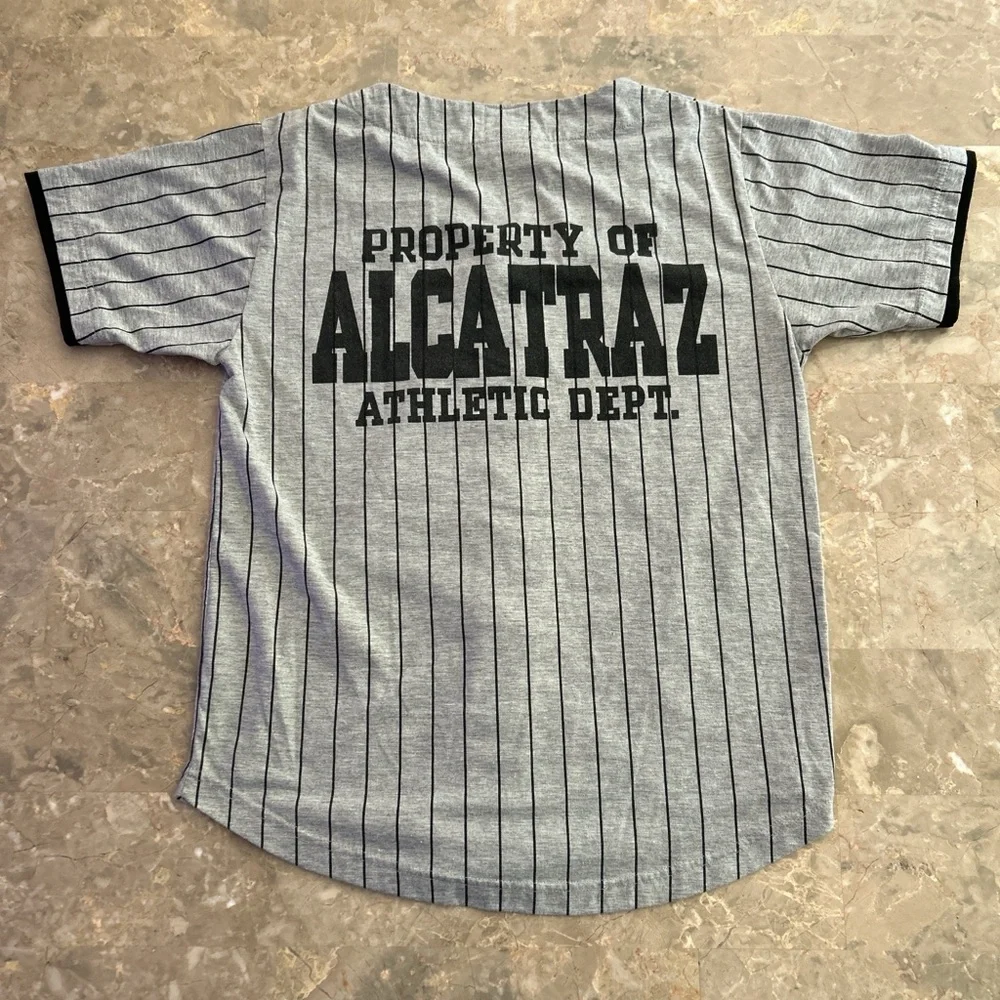 Vintage 2000s Alcatraz Hard Ball Pinstripe Baseball Jersey M